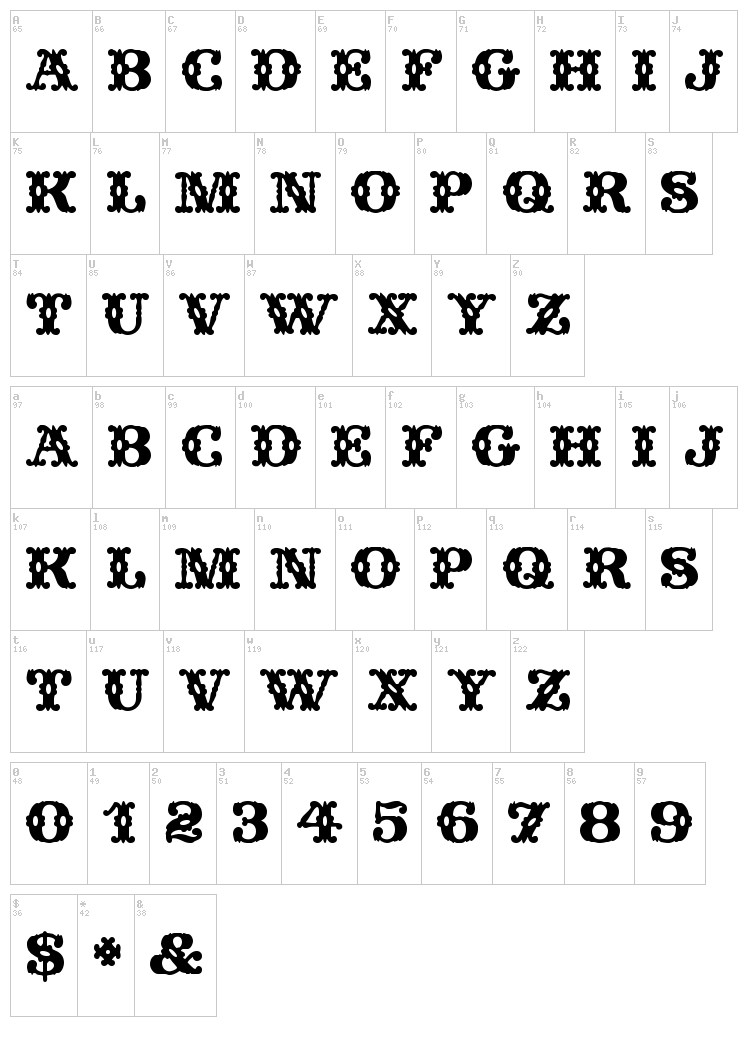 Wild West font map